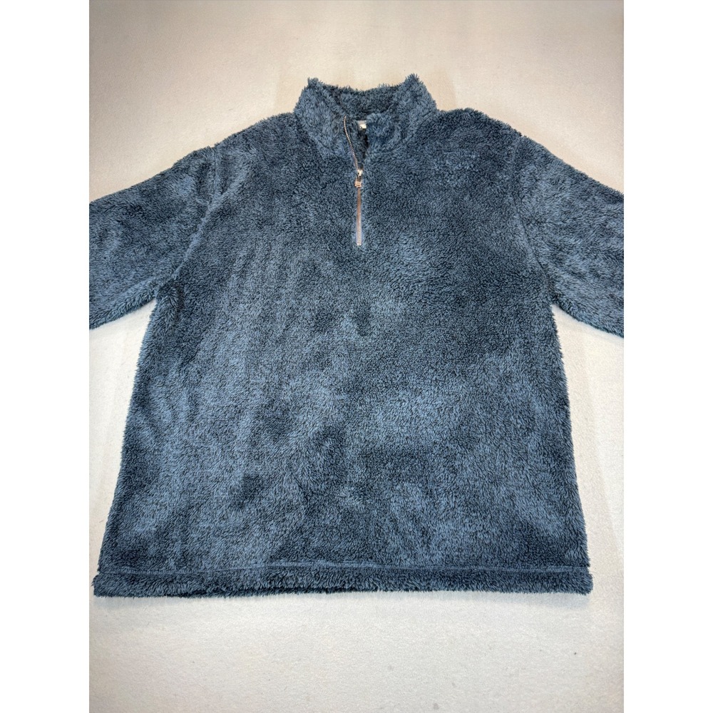 ROWM Mens Sherpa Fleece Quarter Zip Pullover Sweater Navy Blue XL